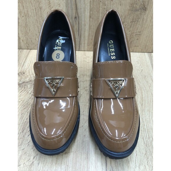 GUESS Women’s Keaton Chunky Platform Heels Brown Patent Leather Shoes Size 8 M - Picture 4 of 16